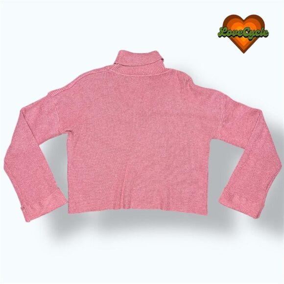 Pink Ribbed Cropped Turtleneck Sweater – Mod On Trend Large Dusty Rose Knit - Picture 3 of 5